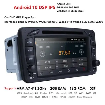 7 Tommer Android 10 2 Din-4 Kerne IPS Bil DVD-afspiller radio Til Mercedes Benz CLK W209 W203 W208 W463 Spejl Link DAB+ DSP 2 GB 16 GB