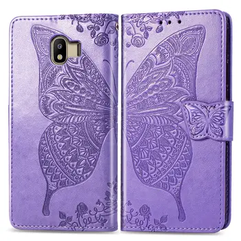 Butterfly Læder taske Til Samsung Galaxy J4 J6 A8, A6 Plus J2 Prime A2 Core J8 A7 2018 Flip Book Case Cover For Samsung A50