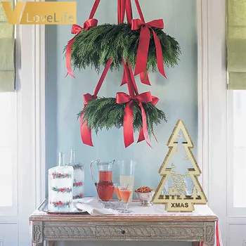 Glædelig juletræ LED-Lys Varm Hvid Træ-Delikat DIY træhus Søde Stil Hængende Ornamenter Ferie Dekoration