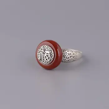 SNew Sterling Sølv Fu Karakter porcelæn Emalje Agat Fred Spænde med Retro-Charme fra Romantiske Kvinder Åbning Justerbar Ring