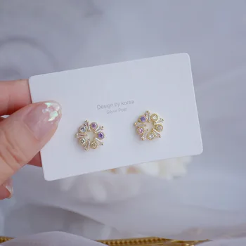 14k Guld Mode Smykker Runde Farverige Krystal Udsøgte Søde Stud Øreringe til Kvinde Ferie Fest Elegant Ørering