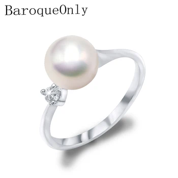 BaroqueOnly Hvid/lilla/blå 7-8mm Virkelige Naturlige Ferskvands Perle Ring Fashion Kvinder Engagement Ring Elegante Smykker