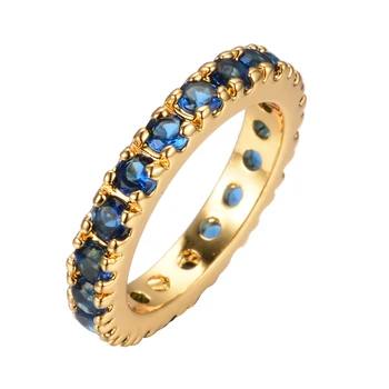 Luksus Kvindelige Blå Krystal Sten Ring 18 Gul Guld Farve Tynd Vielsesringe For Kvinder Lover Runde Zircon Engagement Ring
