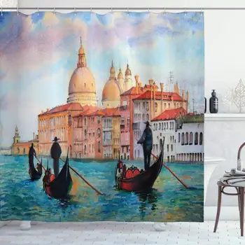 Akvarel Maleri af Venedig Fredfyldte Bybilledet Antikke Gondoler Naturskønne Klud Badeværelse Indretning