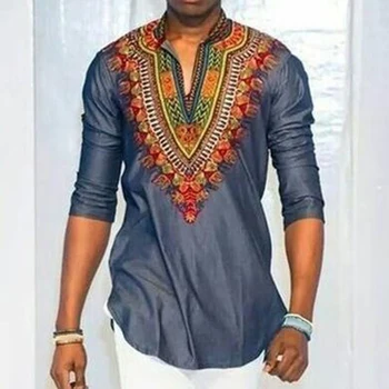 African National Stil Harajuku Retro Trykt Tshirt Mænd V-Krave T-shirt til Mænd Casual Tyvekoster Hem bedste Mandlige Tøj Toppe Tee