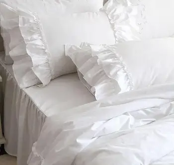 Romantisk hvid falbala flæsekanter blonder sengetøj sæt/prinsesse duvet cover sæt,solid farve talsmanden sæt,tvilling, fuld dronning king