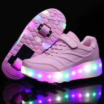 2020 LED Lys Sneakers med Dobbelt TO Hjul Dreng Pige Rulleskøjte Casual Sko Drengen Elsker Pigen Zapatillas Shoes Con Ruedas