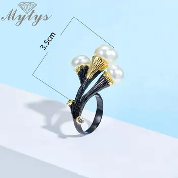 Mytys Vintage Perle Blomst Ring for Kvinder Sort Pistol Retro-Statement Ring Antikke Smykker Nye Gotiske Ring Mode R2138