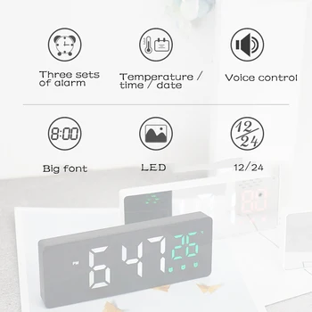 Spejl Akustisk Kontrol Sensing vækkeur fashion hjem møbler multi display vækkeur med temperatur display
