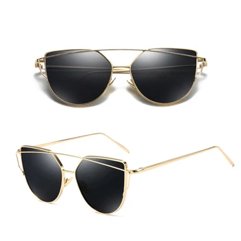 2018 Cat Eye vintage Brand designer rose guld spejl Solbriller Til Kvinder Metal Reflekterende flade linse solbriller Kvindelige oculos