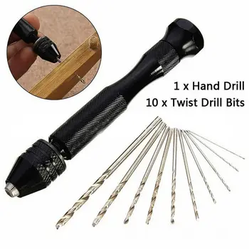 11Pcs Chuck Træbearbejdning Boring-Roterende Manuel 0.6-2mm Hånd Twist Drill Bits Af Mini DIY Skruetrækker Håndteres Power Maskine