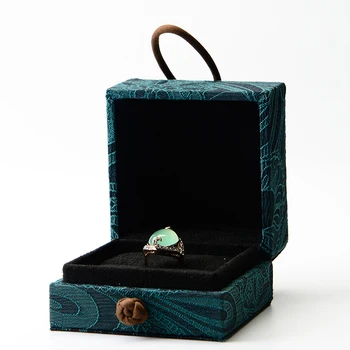 FANXI Grøn Silke smykkeskrin med Mønster Ruskind Sæt Ring, Armbånd, Halskæde Gave Emballage Smykker Opbevaring Showcase