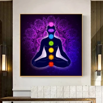 Lærred Maleri Kunst Plakater Udskriver Indiske Buddha Meditation 7 Chakra Yoga Sport Væg Kunst til stuen, Soveværelset, Urammet