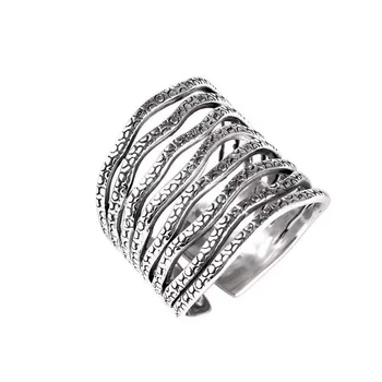 Foxanry 925 Sterling Sølv Bredde Ringe til Kvinder, Nye Mode, Vintage Thai Sølv Hule Geometriske Håndlavet Part Smykker Gaver