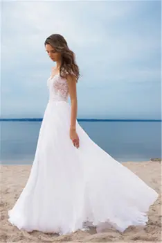 Romantisk Strand Lace Wedding Dress 2020 Robe de Mariee Sexet Høj Split Illusion Bryllup Operationskitler Vestido De Noiva