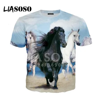 LIASOSO 2018 3D-Print Kvinder Mænd Robuste Heste Sne Animationsfilm Hest Dyr Tshirt Sommer T-shirt Hip Hop Pullover Korte Ærmer X0894