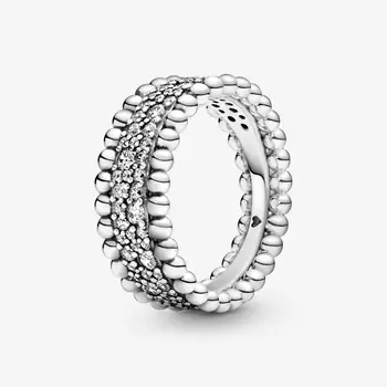 Ægte 925 Sterling Sølv Ring Beaded Bane Band ring Med Crystal Ringe Til Kvinder, Fødselsdag, Gave Fine DIY Europa Smykker