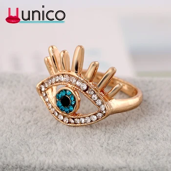 UUNICO 2019 Elegante Blå Onde Øje Cubic Zirconia Ring Kvindelige Pige Smykker Zircon Guld Ring Bague Smykker