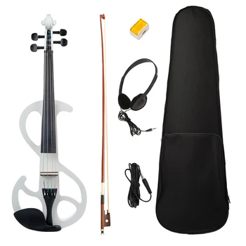 Fuld Størrelse 4/4 Electric Violin Sæt w/ Bue + Hard Case + Hovedtelefoner + Harpiks + Audio Kabel-Musical Instrument for Begyndere