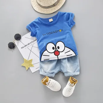 Tegnefilm Toddler Dreng Tøj Sommer Sæt 2 Farve T-Shirt, Korte Jeans Børn Tøj Kortærmet Skjorte Drenge Passer Til Baby Træningsdragt