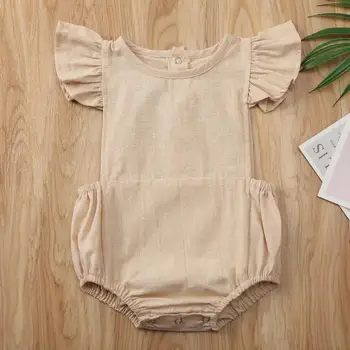 Pudcoco Nye Sommer Spædbarn Børn Flæser Bodyer Baby Pige Solid Romper Buksedragt Tøj Playsuit i Et stykke Tøj