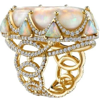 Store Krone Hvid Ild Opal Ring Mode Smykker Cubic Zirconia Ringe til Kvinder, Bryllup, Engagement Ring