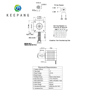Kee Pang 2A 42 stepmotor Nema 17 4-Føre 42BYGH Motor 17HS4401S Stepper Motor med 4 Pin Dupont Kabel-3D-Printer Dele