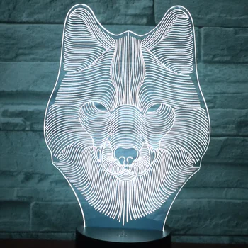 Moderne 3D LED Nat Lys Dyr Ulven Design Farverige Night Light bordlampe Wolf Model Illusion Lys Nat Lys Soveværelse Indretning