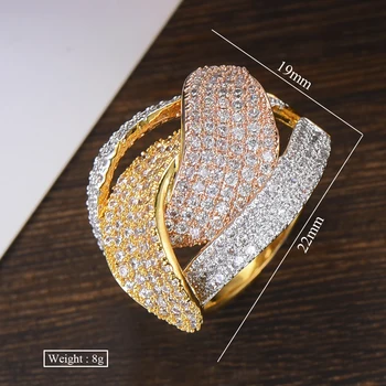 GODKI Bred Luksus 3 Tone Twist Flettet Smarte Ringe til Kvinder Bryllup Cubic Zircon Afrikanske Brude Dubai Finger Ringe, Smykker 2019