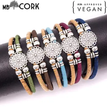 Naturlige 3mm rund Cork med zamak blomst perler, håndlavet smykker armbånd til kvinder, BR-433-EN-5