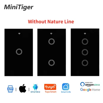 Minitiger OS Standard Tuya Smart Liv Wifi Smart Væggen Tryk lyskontakten 1/2/3 Gang Krystal Glas Enkelt Brand Linie Touch Skift