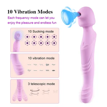 OLO 3-i-1 AV-Magic Wand Vibrator Teleskopisk Sugende Vibrerende Dildo Vibrator G Spot Klitoris Stimulator Sex Legetøj til Kvinder