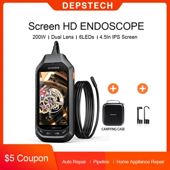 DEPSTECH Dobbelt Linse DS450 4.5 i IPS-Skærm Digital Endoskop Vandtæt Inspektion Kamera med 6 Justerbare LED-Lys Endoskop