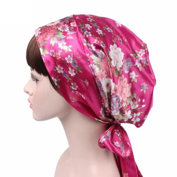 Nye Silke Nat Søvn Cap Hår Bonnet Hat Head Cover Satin Turban Wrap Tørklæde Kvinder Sløjfeknude Kemo Cap Hijab Hår Tilbehør