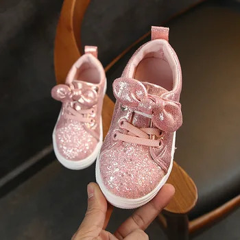 2021 Foråret Efteråret Kids Sko Til Pige Sneakers Toddler Børn Casual Sko Bue-knude, Glitter Læder Baby Piger Prinsesse Sko