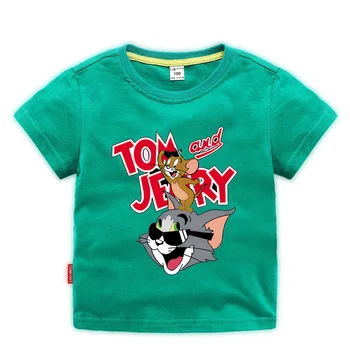 Sommer Børn Tshirt Kat Tom Mus Jerry pige barn Ærme Søde Harajuku Tops tees Nye Bomulds T-Shirt tøj 2-10år