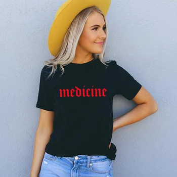 Medicin Brev Trykt T-shirt Kvinder Harry Styles Tshirt 90'er Grunge Graphic Tee Tumblr Shirts Bomuld Æstetiske T-Shirt til Kvinder