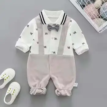 Baby Tøj Efteråret Nye langærmet Baby Dreng Sparkedragt Herre Kjole Nyfødte Buksedragt Sparkedragt med Bue Slips Baby Kostume