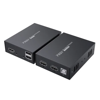 HDMI USB KVM Extender Sender 1080p HD-Video Over Cat5e/6 Ethernet-Kabel 50m (164ft) til Mus og Fjernbetjening Tegn