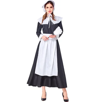 Umorden Pilgrim Kvinder Kostume Koloniale Landsby Kvinde Voksen Klassisk Stuepige Cosplay Plus Size Halloween Purim Fancy Kjole