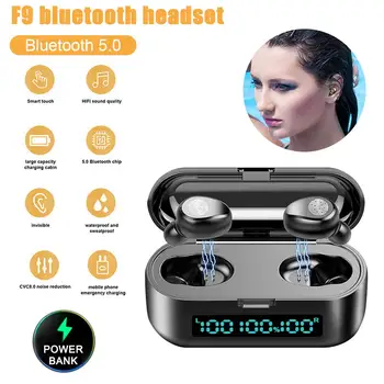 Nye F9 Trådløse Hovedtelefoner til en Bluetooth-5.0 Øretelefon TWS HIFI Mini-I-øret-Sport, der Kører Headset HD-Opkald Med 3000mAh Opladning Box