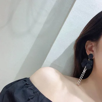 2020 Fashion Kvinder Sort Sløjfeknude Elegante koreanske øreringe Luksus Lang Kvast pendientes mujer Dingle Øreringe