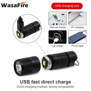 Wasafire Mini-USB-Genopladelige LED Lommelygte Bærbare Nøglering Lommelygte Vandtæt Hvide Lys, Små Lanterna Med 10180 Batteri