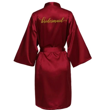 Nye Bordeaux guld robe skriver mor til den nette gevandter, bryllup Kort Bruden kimono satin brudepige kjole drop shipping