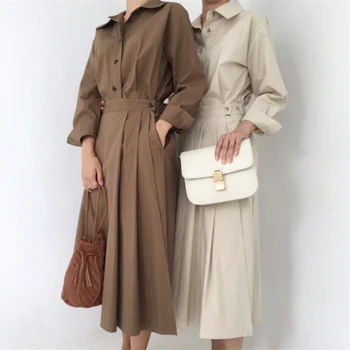 Colorfaith Nye 2020-Kvinder er Efterår, Vinter Kjoler Shirt Høj Talje Elegant Vintage Fashionable koreanske Lang Plisseret Kjole DR1498