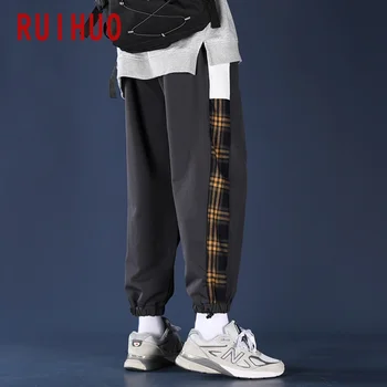 RUIHUO Patchwork Plaid Harem Bukser Mænd Joggere Sweatpants Japansk Streetwear Mænd bukser Bukser Casual Herre Pants 2020 M-3XL