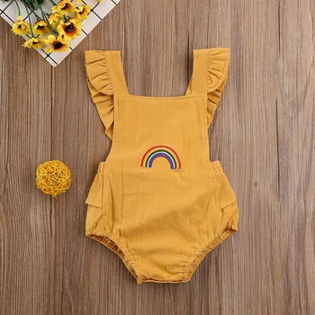 Pudcoco Nyfødt Baby, Dreng, Pige Tøj Solid Farve Ærmeløs Ruffle Rainbow Romper Buksedragt I Ét Stykke Tøj, Bomuld Tøj