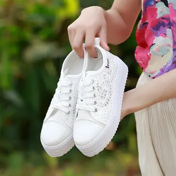 Kvinder sko udskæringer blonder lærred hule åndbar platform flade sko-kvinde sneakers 2021 mode sommeren ladies casual sko