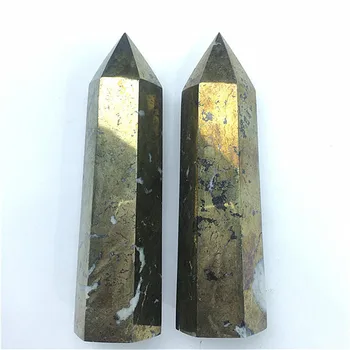 RareNatural Kobber Pyrites Wand Healing Krystal Seks Belejringen Punkt Minerale Sten Obelisk Hjem Art Dekoration Reiki Chakra Gave