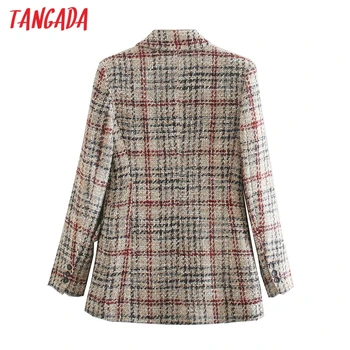 Tangada Kvinder 2020 Mode Plaid Tweed Blazer Vintage Pels Dobbelt Breasted med Lange Ærmer Kvindelige Overtøj Smarte Toppe 3H11